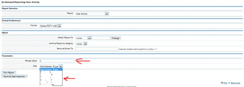 SuiteCRM screenshot: Generating On-Demand Reports