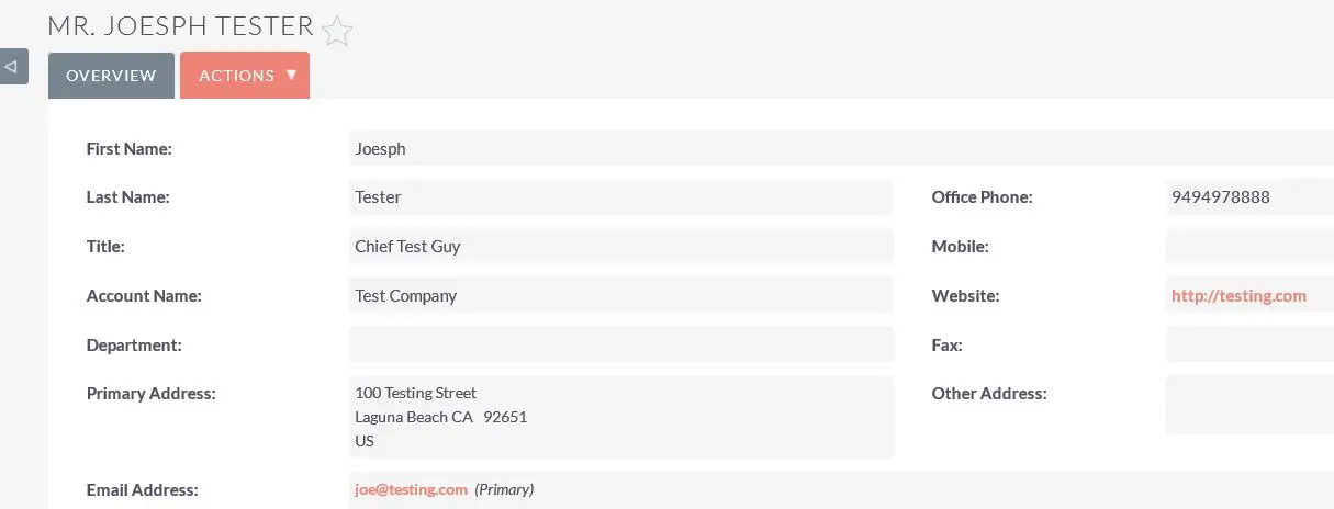SuiteCRM screenshot: Converting a Lead into a Contact or Account