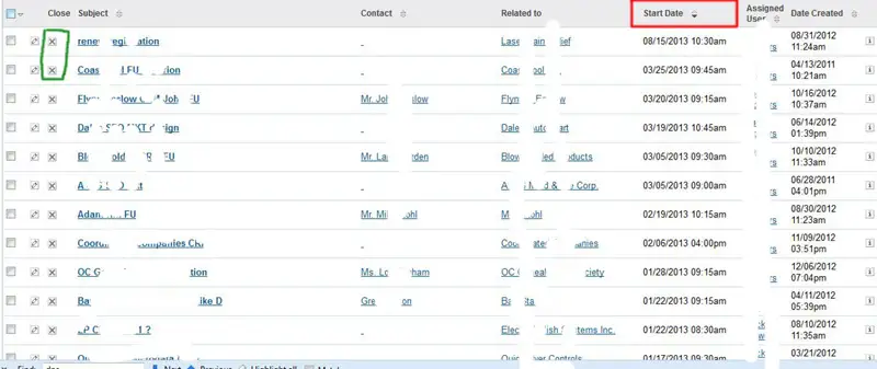 SuiteCRM screenshot: Viewing & Managing the Meetings or Calls List