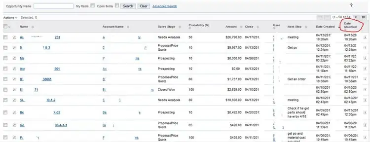 SuiteCRM screenshot: Managing the Opportunities List to Track Sales Activities