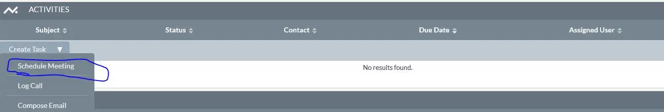 SuiteCRM screenshot: Scheduling a Meeting or Call