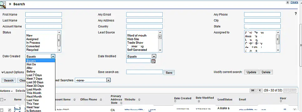SuiteCRM screenshot: Searching the Database