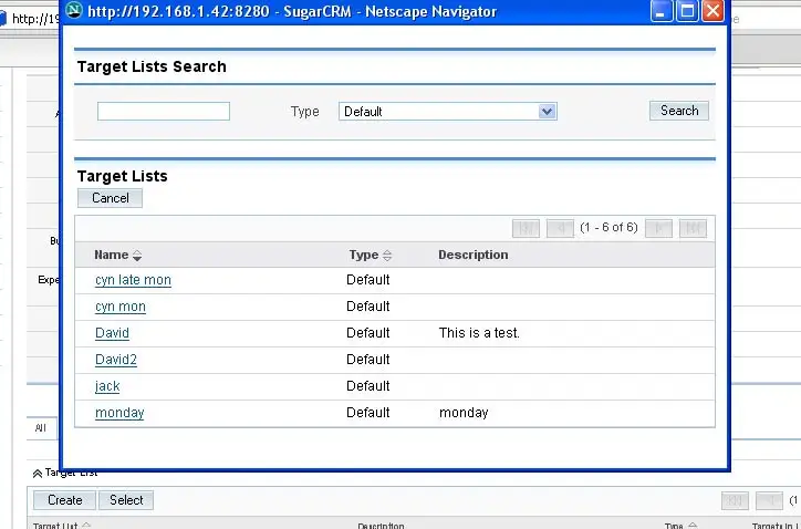 click on CRM target list