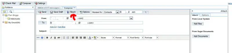 Composing and sending an email with file attachments in SuiteCRM