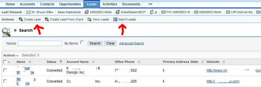 SuiteCRM screenshot: How to Add a New Lead
