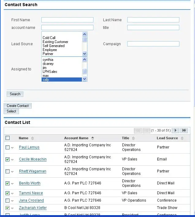 CRM select contacts